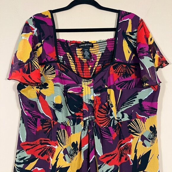 Lane Bryant Plus Multicolor Floral Short Sleeves Blouse - Picture 3 of 11